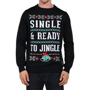 Tipsy Elves Ugly Christmas Sweater Single & Ready to Jingle Funny Black Medium